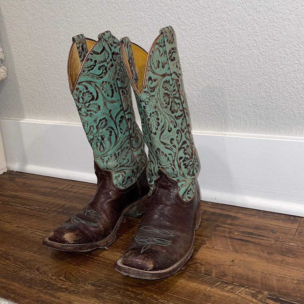 Anderson Bean turquoise and brown cowboy boots